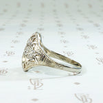 Warm White Gold Filigree & Diamond Cluster Ring