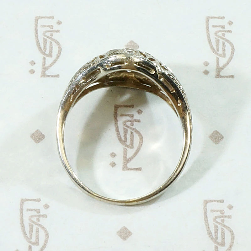 Warm White Gold Filigree & Diamond Cluster Ring