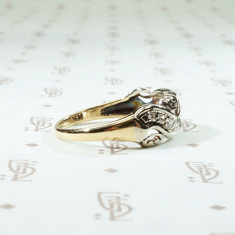 Swirling Diamond Retro Band in Two Tone Gold