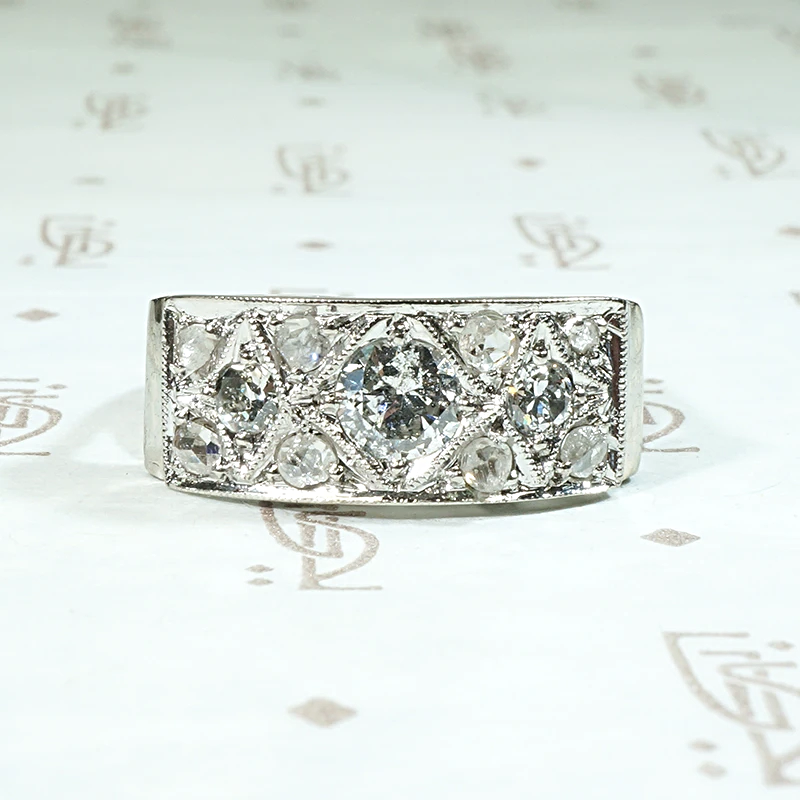Deco Rose & Old Mine Cut Diamond Panel Ring