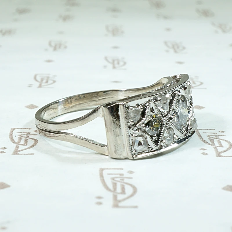 Deco Rose & Old Mine Cut Diamond Panel Ring