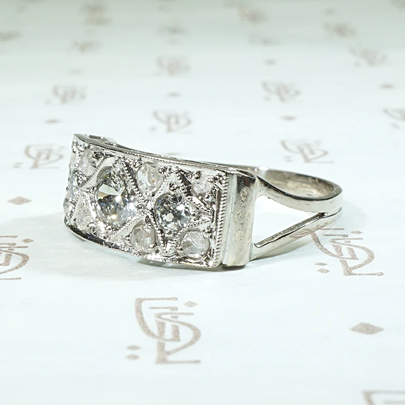 Deco Rose & Old Mine Cut Diamond Panel Ring