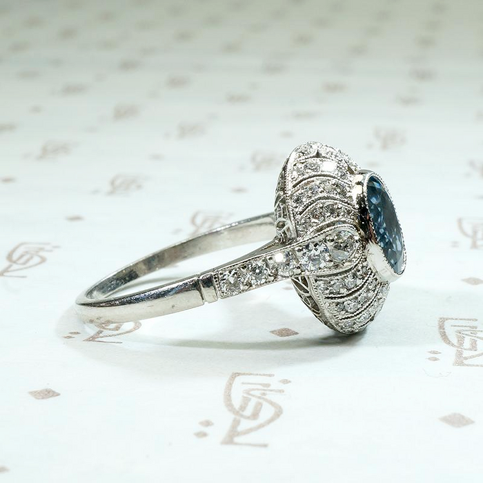Magnificent Edwardian Aquamarine & Diamond Ring
