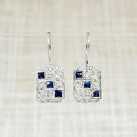 Delicate Platinum Earrings with Sapphires & Diamonds
