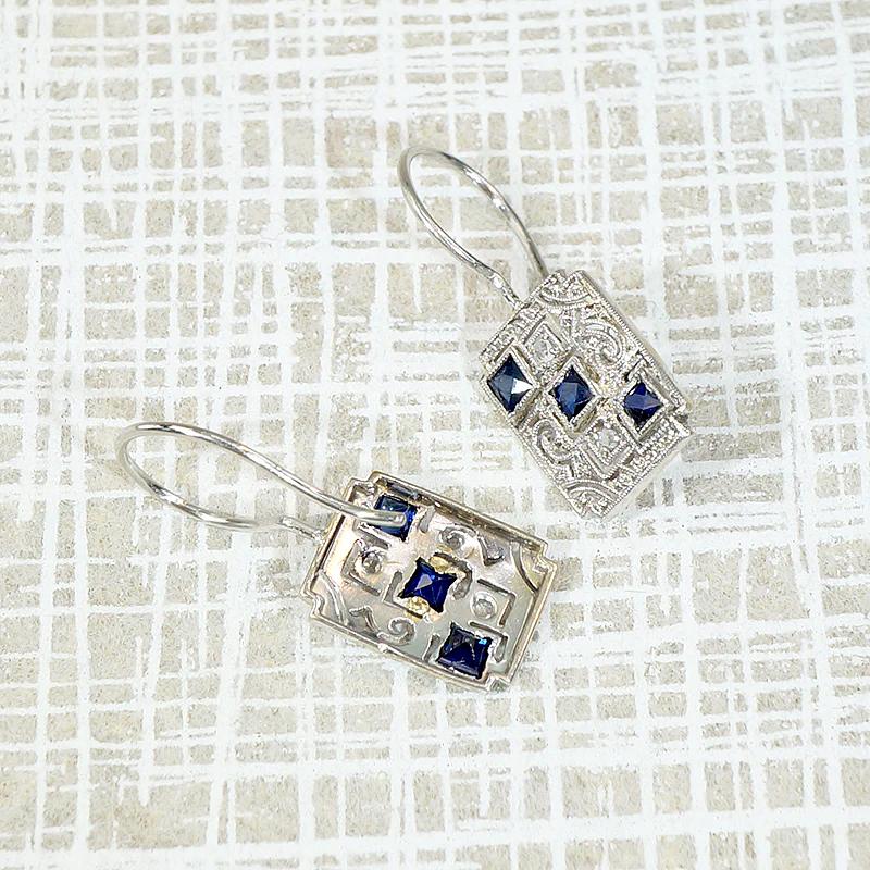 Delicate Platinum Earrings with Sapphires & Diamonds