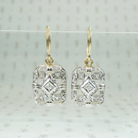 Engraved Platinum & Gold Deco Diamond Earrings
