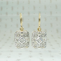 Engraved Platinum & Gold Deco Diamond Earrings