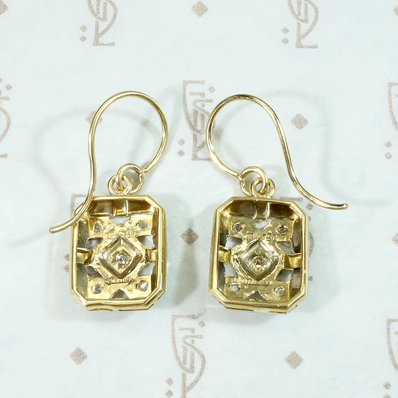 Engraved Platinum & Gold Deco Diamond Earrings
