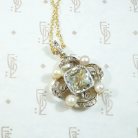 Dreamy Aquamarine, Diamond & Pearl Quatrefoil Pendant