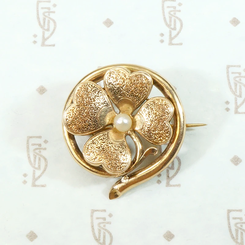 Lovely Lucky Four-Leaf Clover Rose Gold Brooch 