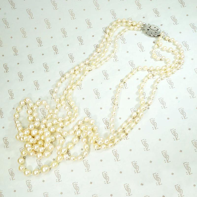 Three-Strand Pearl Necklace with Gorgeous Silver Clasp