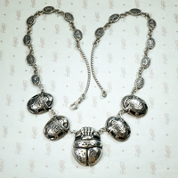 Mexican Silver Egyptian Revival Scarab Necklace