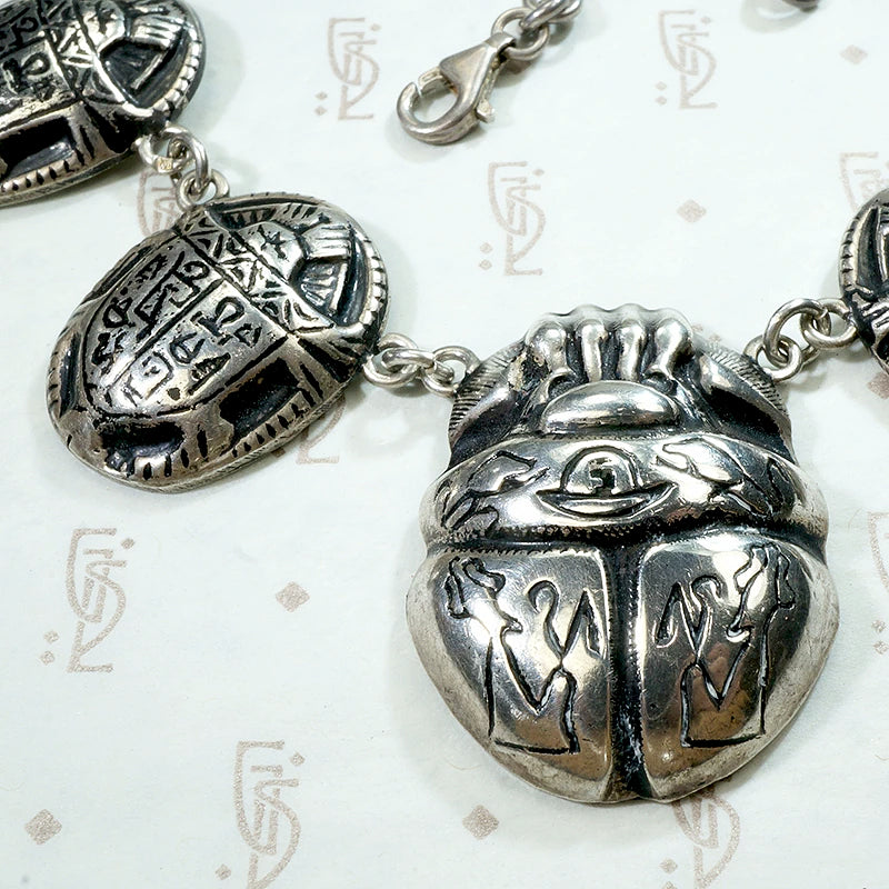 Mexican Silver Egyptian Revival Scarab Necklace