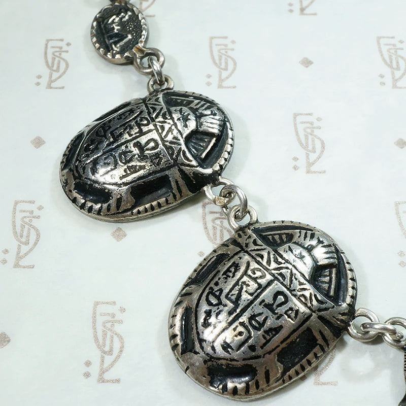 Mexican Silver Egyptian Revival Scarab Necklace
