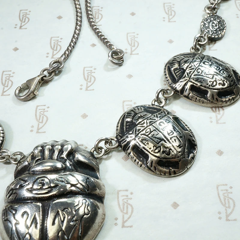 Mexican Silver Egyptian Revival Scarab Necklace
