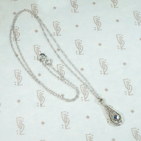 Lacy Engraved White Gold Teardrop Sapphire Pendant