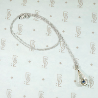 Lacy Engraved White Gold Teardrop Sapphire Pendant