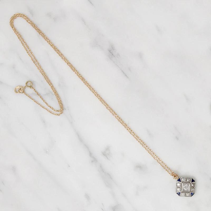 Geometric Edwardian Diamond & Sapphire Pendant