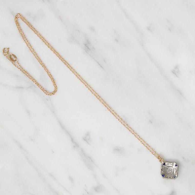 Geometric Edwardian Diamond & Sapphire Pendant