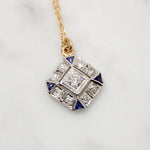 Geometric Edwardian Diamond & Sapphire Pendant