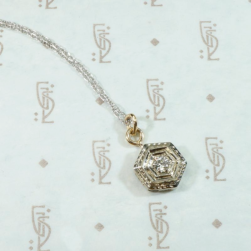 Hexagon Two Tone Diamond Set Deco Pendant