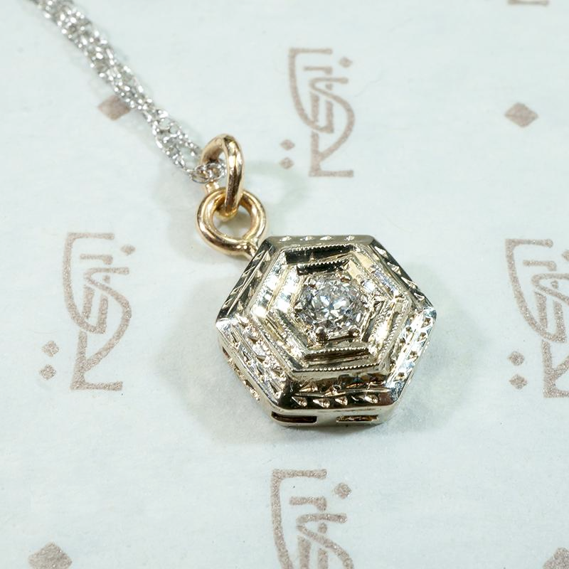 Hexagon Two Tone Diamond Set Deco Pendant
