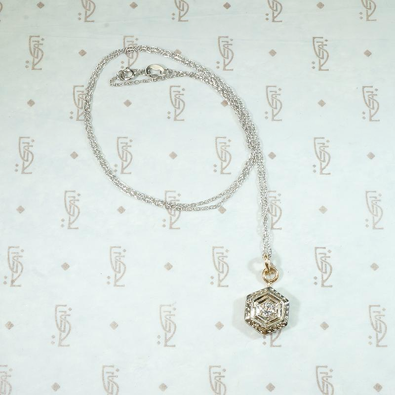 Hexagon Two Tone Diamond Set Deco Pendant