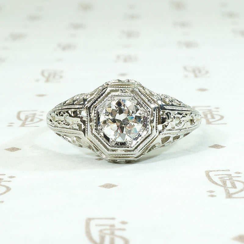 Romantic Engraved Filigree Diamond Solitaire RingRomantic Engraved Filigree Diamond Solitaire Ring
