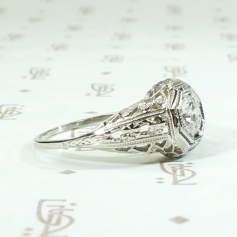 Romantic Engraved Filigree Diamond Solitaire Ring