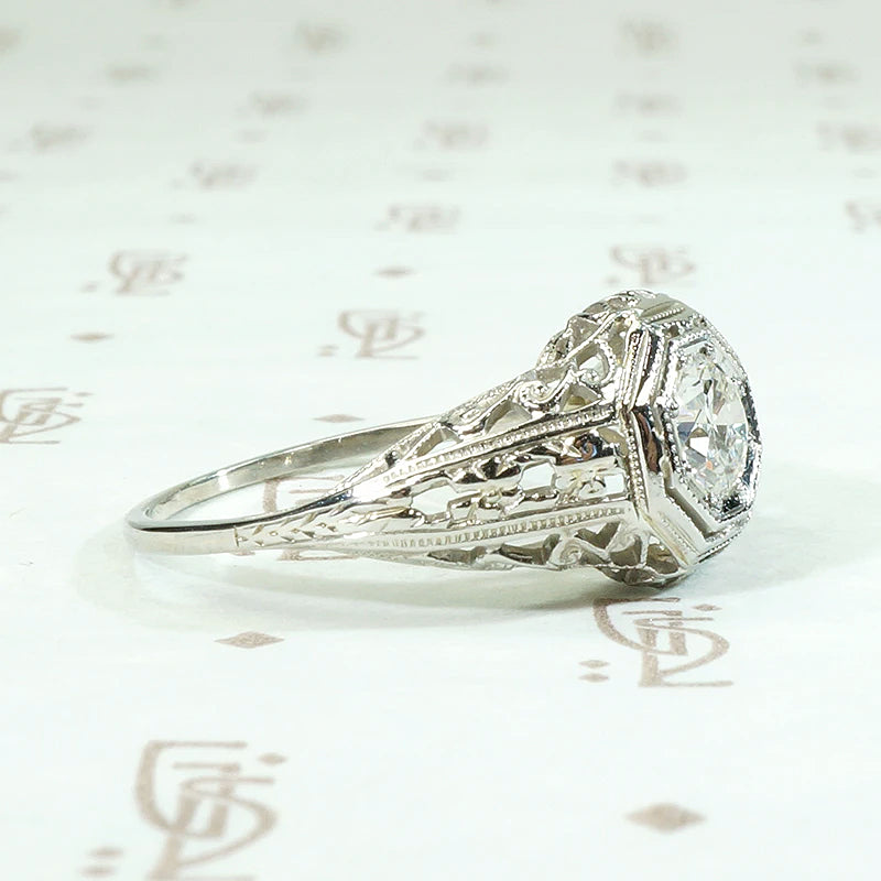 Romantic Engraved Filigree Diamond Solitaire RingRomantic Engraved Filigree Diamond Solitaire Ring