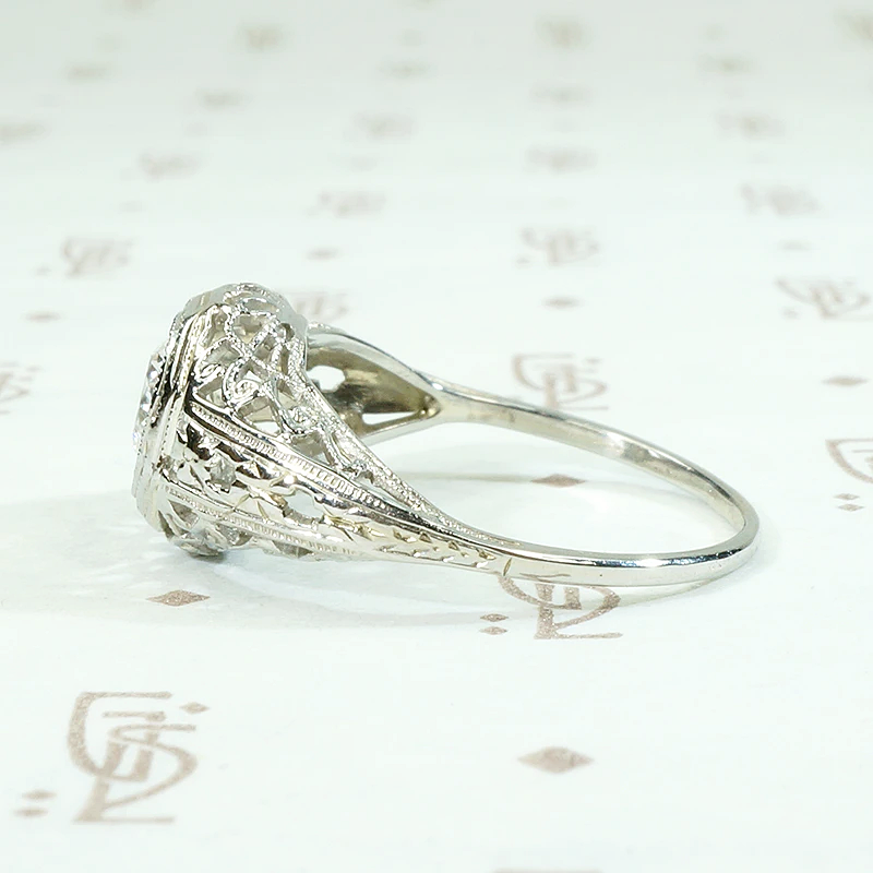 Romantic Engraved Filigree Diamond Solitaire Ring
