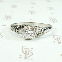 Engraved White Gold Deco Diamond Engagement Ring