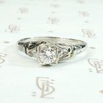 Engraved White Gold Deco Diamond Engagement Ring