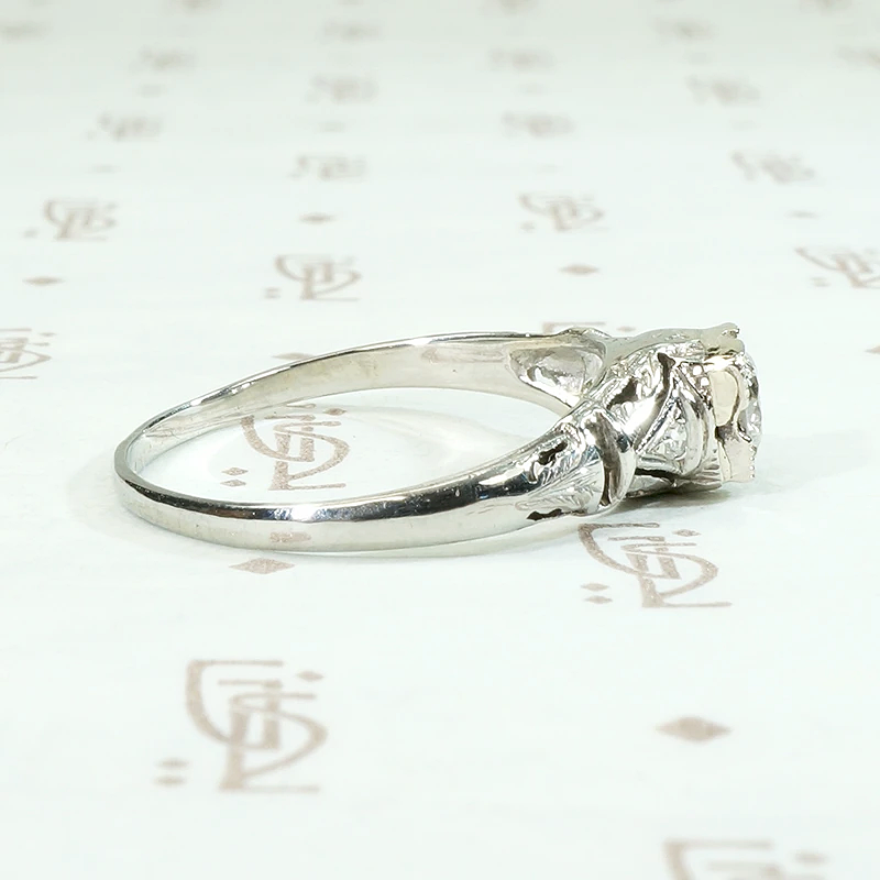 Engraved White Gold Deco Diamond Engagement Ring