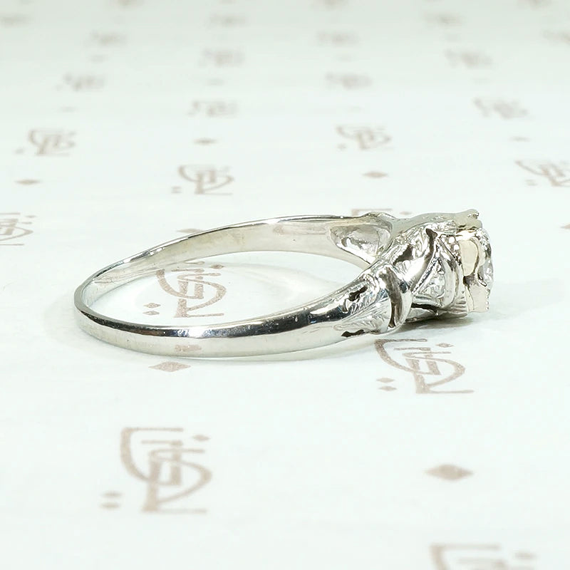Engraved White Gold Deco Diamond Engagement Ring