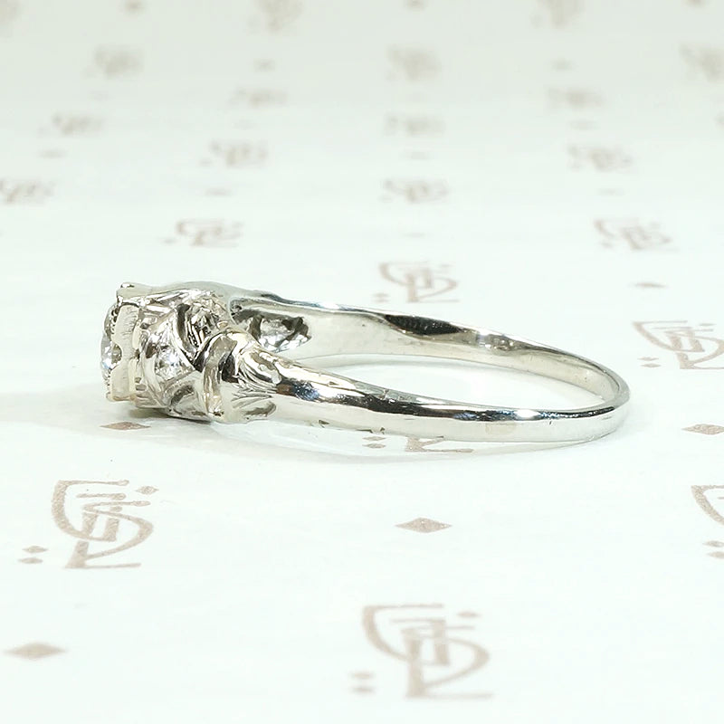 Engraved White Gold Deco Diamond Engagement Ring