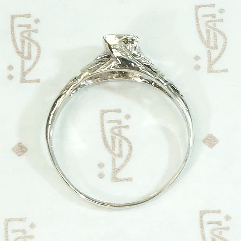 Engraved White Gold Deco Diamond Engagement Ring