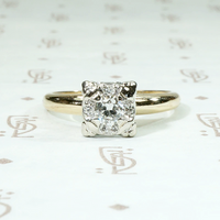 Vintage Diamond Cluster Two Tone Engagement Ring