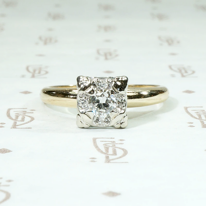 Vintage Diamond Cluster Two Tone Engagement Ring