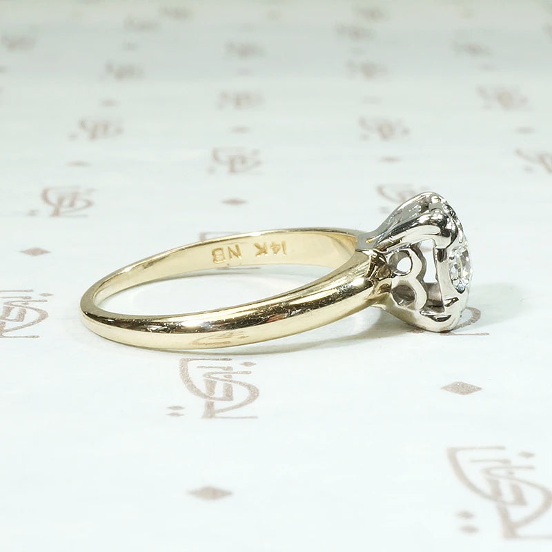 Vintage Diamond Cluster Two Tone Engagement Ring
