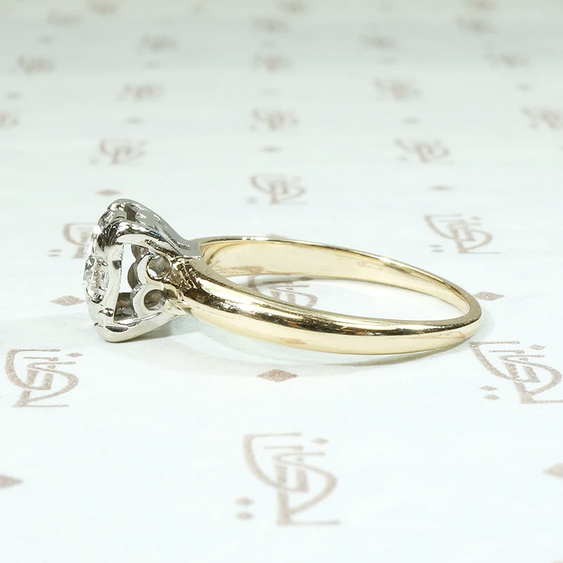 Vintage Diamond Cluster Two Tone Engagement Ring