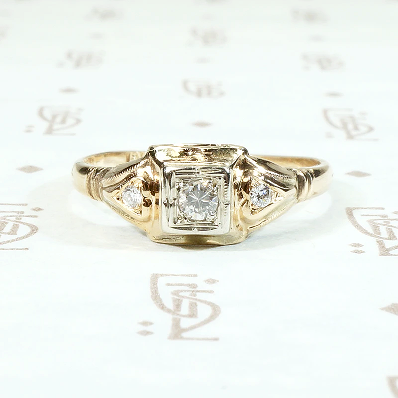 Gold & Diamond 1930s Engagement Ring with Hearts