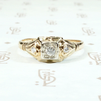 Gold & Diamond 1930s Engagement Ring with Hearts