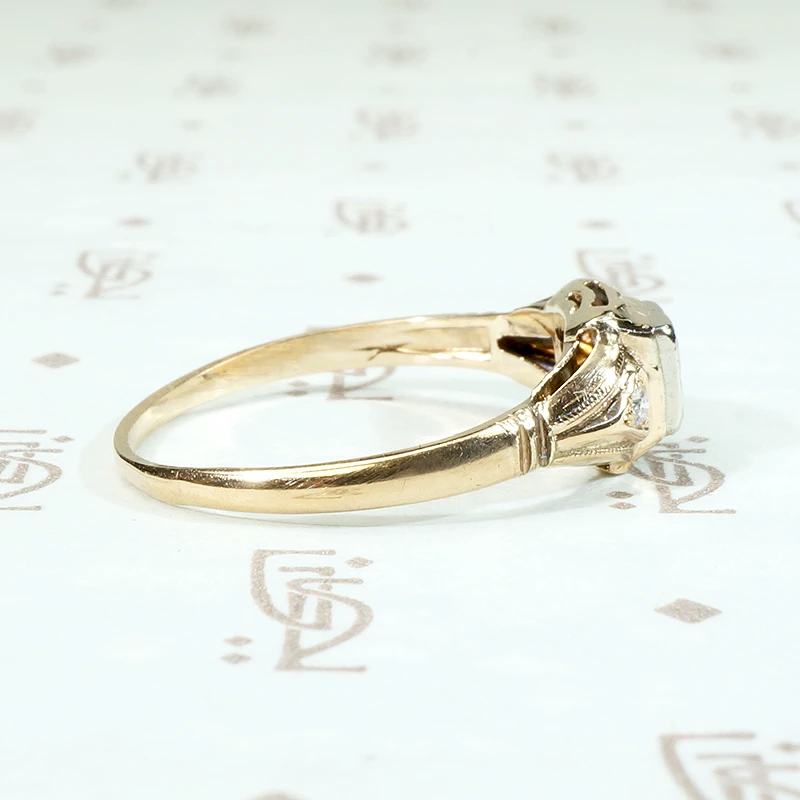 Gold & Diamond 1930s Engagement Ring with Hearts