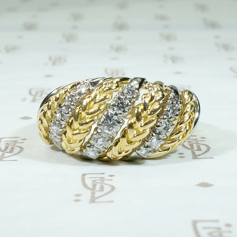 Jaunty Striped Band in Gold, Platinum & Diamonds