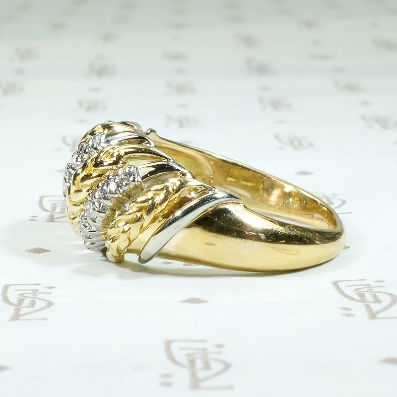 Jaunty Striped Band in Gold, Platinum & Diamonds