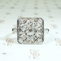 Spiderwebbed Square Thirteen Diamond Art Deco Ring