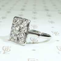 Spiderwebbed Square Thirteen Diamond Art Deco Ring