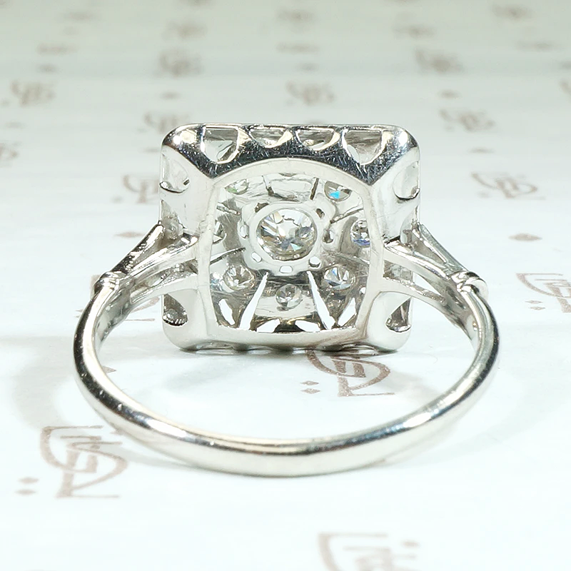 Spiderwebbed Square Thirteen Diamond Art Deco Ring
