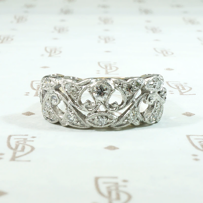 Lacy Platinum Paisley Over Gold Diamond Band